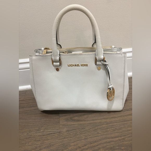 Michael Kors Handbags - Michael Kors White Saffiano Satchel with Gold Hardware